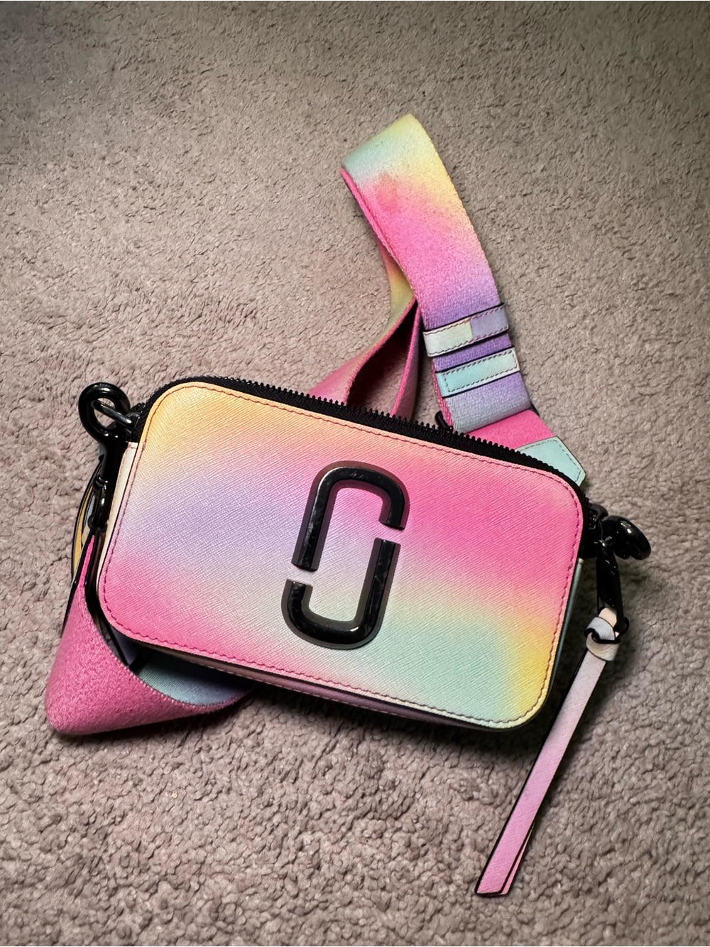 Marc Jacobs Pastel Rainbow Gradient Crossbody Camera Bag with Black Logo